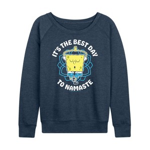 Women's - SpongeBob SquarePants - The Best Day To Namaste Lightweight French Terry Wide Neck Long Sleeve Shirt - 1 of 4