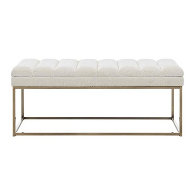 Cream Polyester Upholstered Bench with Brushed Gold Steel Base