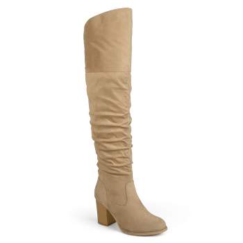 Journee Collection Womens Kaison Wide Width Extra Wide Calf Stacked Heel Over The Knee Boots