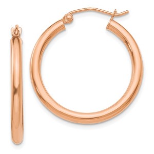 Black Bow Jewelry 2.5mm, 14k Rose Gold Polished Round Hoop Earrings, 25mm (1 Inch) - 1 of 4