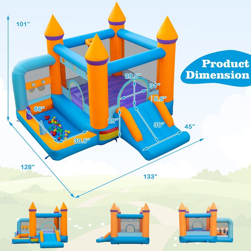 Costway 5-in-1 Inflatable Bounce Castle Kids Jumping Bouncer with Ocean Balls & 735W Blower, 3 of 11