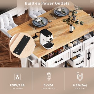 56.5" Rustic Kitchen Island with Power Outlet - Rolling Cart w/ Drop Leaf, 4 Doors & 5 Drawers, Adjustable Shelves & Wheels - 1 of 4