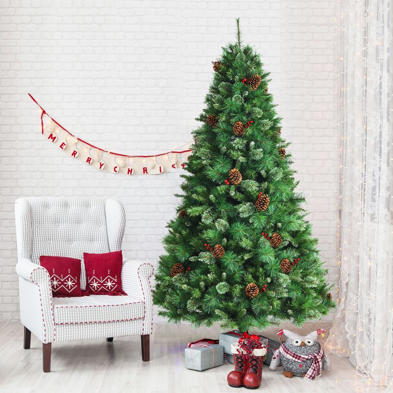 Tangkula 7ft Pre-Decorated Holiday Christmas Tree Unlit Artificial Pine Tree w/ Red Berries, 3 of 11