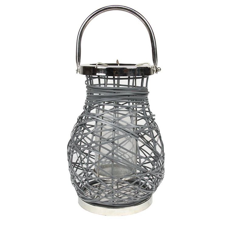 Northlight 13.5" Modern Gray Decorative Woven Iron Pillar Candle Lantern with Glass Hurricane, 1 of 2