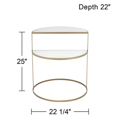 Elegant Gold Metal & White Glass Round Side Table 23"x27"