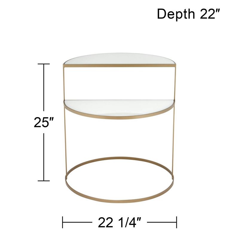 Kensington Hill Danica Modern Metal Accent Side End Table 25" x 22 1/4" Gold 2-Tier Half-Moon White Tempered Glass for Living Room Bedroom Bedside, 4 of 9