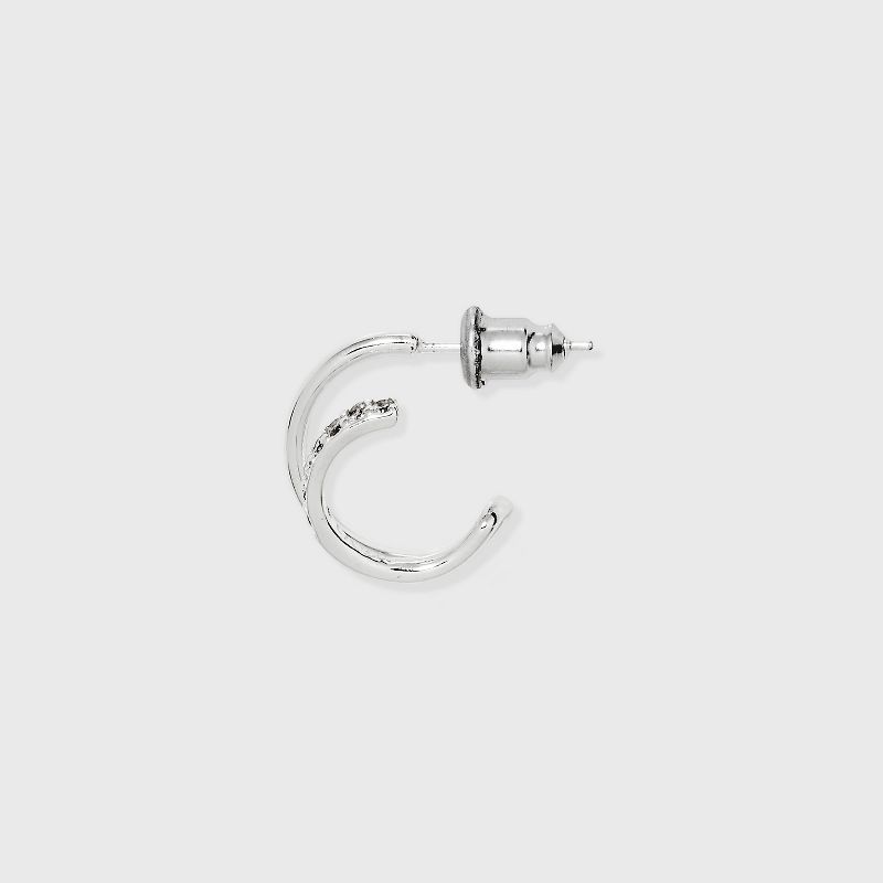 Sterling Silver Cubic Zirconia Faux Duo Stud Hoop Earrings - A New Day&#8482; Silver, 2 of 3