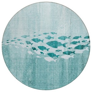 Teal Blue Aqua And Ivory Nautical Washable Indoor Outdoor Area Rug - 1 of 4