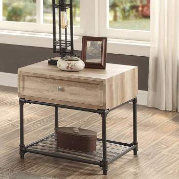 Brantley 22" Drawer and 1 Tier Shelf Accent Tables Oak and Sandy Black - Acme Furniture