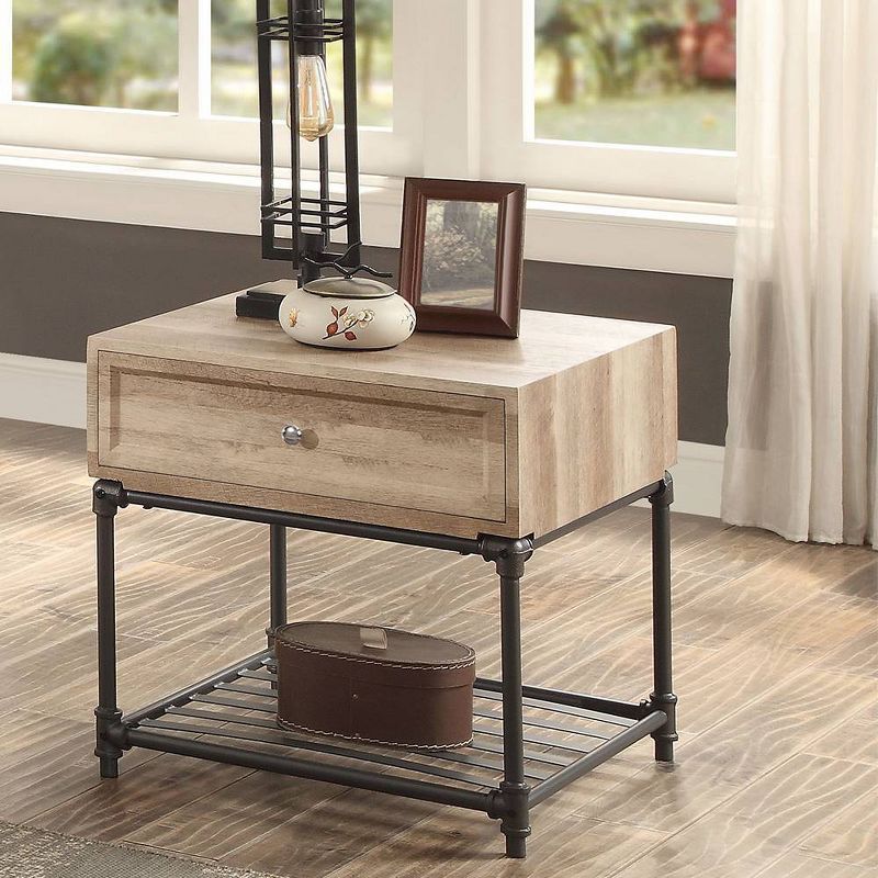 Brantley 22&#34; Drawer and 1 Tier Shelf Accent Tables Oak and Sandy Black - Acme Furniture, 1 of 9