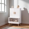 Kids Toy Storage Cabinet with Doors and Open Shelf, White Modern Wooden Organizer with Natural Wood Legs, Toddler Bookshelf - 2 of 4