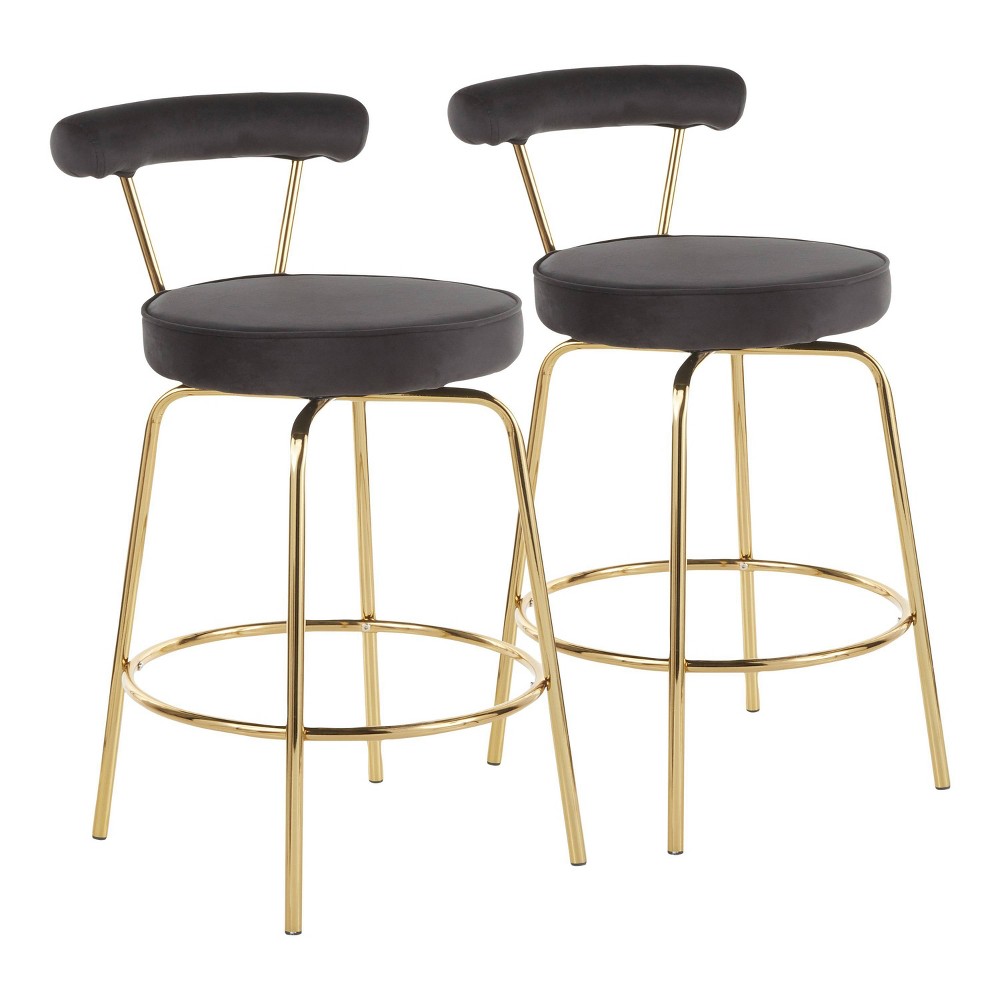 Photos - Chair Set of 2 Rhonda Glam Counter Height Barstools Black Velvet - LumiSource