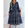Casual V Neck Boho Floral Print Wedding Guest Maxi Dresses for Women Bohemian Flowy Maxi Dress - 2 of 4