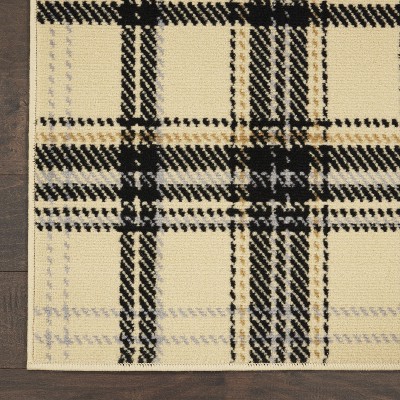 Handmade Cream & Black Plaid 5' x 7' Synthetic Area Rug