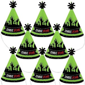 Big Dot of Happiness Zombie Zone - Mini Cone Halloween or Birthday Zombie Crawl Party Hats - Small Little Party Hats - Set of 8 - 1 of 4