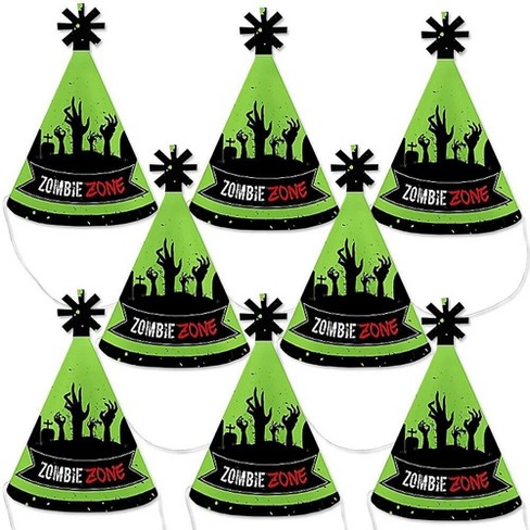 Big Dot of Happiness Zombie Zone - Mini Cone Halloween or Birthday Zombie Crawl Party Hats - Small Little Party Hats - Set of 8 - image 1 of 4