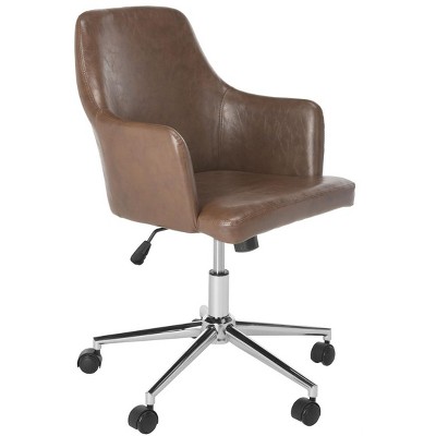 Cadence Brown Leather Swivel Office Chair with Chrome Base