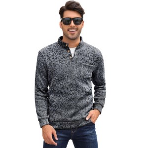 Men's Mock Neck Button-Front Sweatshirt - Long Sleeve Fleece Pullover with Chest Pocket - 1 of 4
