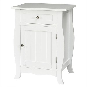 Costway Accent End Table with Drawer Storage Cabinet Wooden Nightstand White - 1 of 4