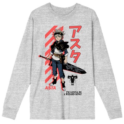 Black Clover Asta Crew Neck Long Sleeve Athletic Heather Unisex Adult Tee