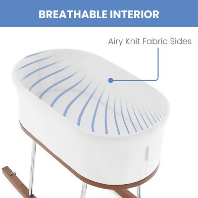 White Wooden Rocking Bassinet with Chrome Stand