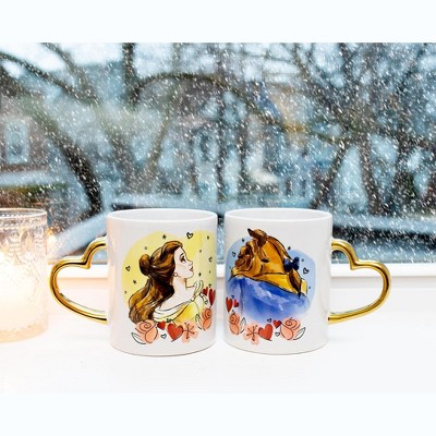 Disney Beauty and the Beast Ceramic Mug Set with Heart Handles