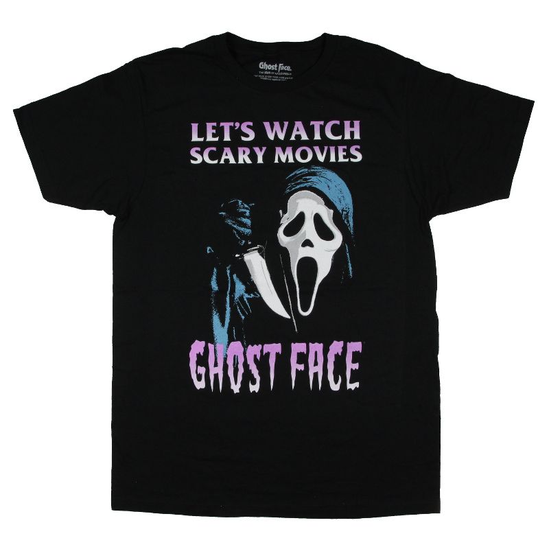 Scream Men's Ghost Face Let's Watch Scary Movies Graphic Print T-Shirt Adult, 1 of 4