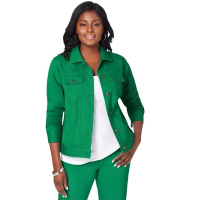 Jessica London Women's Plus Size Classic Cotton Button Down Denim Jean  Jacket - 28, Kelly Green