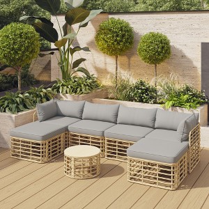 Whisen All-Weather Rattan Sectional Sofa Set with Thick Cushions and Pillows, Freely Combined Conversation Sets - 1 of 4