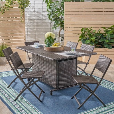 Maldives 7pc Foldable Wicker Dining Set - Brown - Christopher Knight Home