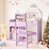 Kids Vanity with Lighted Mirror, 2 in 1 Princess Vanity Set Toddler Vanity Table & Chair Set with Open Bookshelf, Storage Cabinet & Shelves - 2 of 4