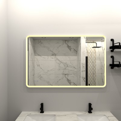 Vynxaria 24"x32" Dimmable Anti-Fog LED Wall Bathroom Mirror with Elegant Frame