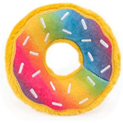 ZippyPaws Donutz - No Stuffing Dog Toys, Squeaky Pet Toy for Boredom, Unstuffed Chew Toy, Funny Food Toy - Rainbow Donut