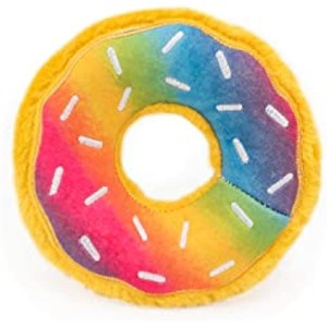 ZippyPaws Donutz - No Stuffing Dog Toys, Squeaky Pet Toy for Boredom, Unstuffed Chew Toy, Funny Food Toy - Rainbow Donut - 1 of 1