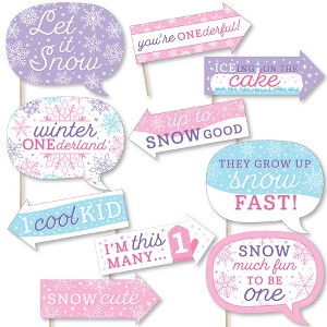 Big Dot of Happiness Funny Pink Snowflakes 1st Birthday - Girl Winter ONEderland Party Photo Booth Props Kit - 10 Piece - 1 of 4