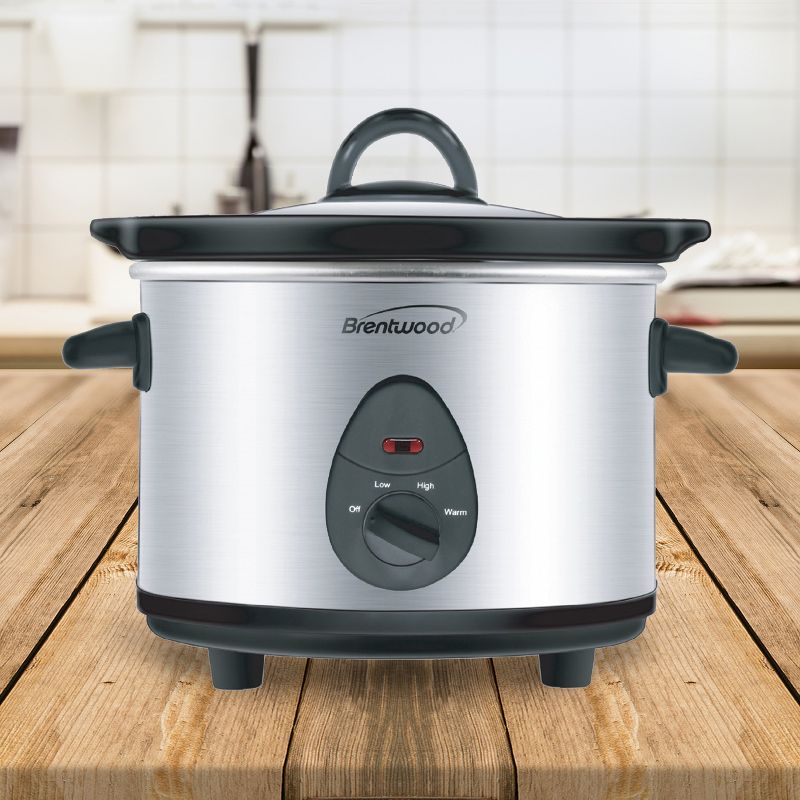 Brentwood 1.5 Quart Slow Cooker in Stainless Steel with 3 Settings, 4 of 5