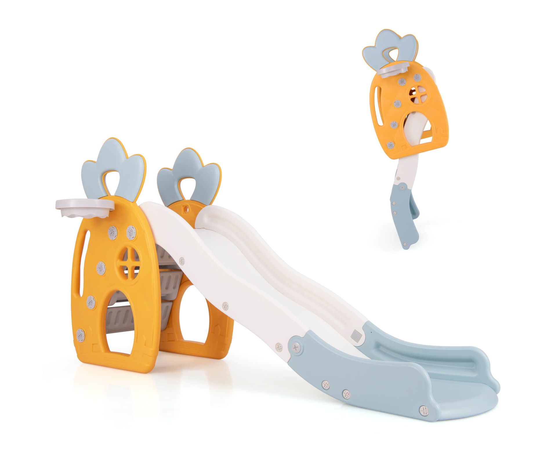Costway Indoor Foldable Kids Slide with Climber Basketball Hoop & Ball Buffer Zone