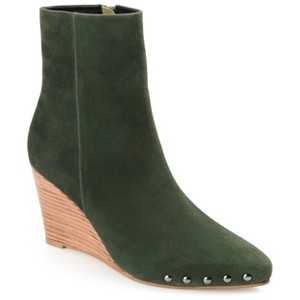 Journee Signature Womens Genuine Leather Reeya Almond Toe Wedge Ankle Booties - 1 of 4
