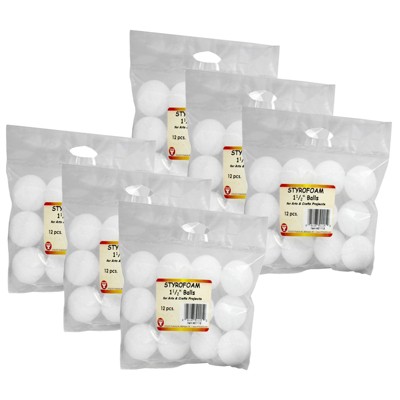 Hygloss® Craft Foam Balls, 1-1/2 Inch, White, 12 Per Pack, 6 Packs