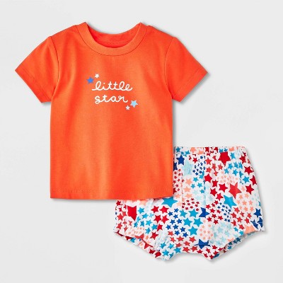 Image of Baby Girls' Graphic T-Shirt & Shorts Set - Cat & Jack™ Coral Red Newborn