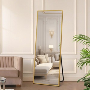 SEVOBAL 56"x18" Full Length Mirror with Stand Shatterproof Floor Mirror with Aluminum Frame for Bedroom Living Room, Gold, 147.5"*52"*3.2" - 1 of 4
