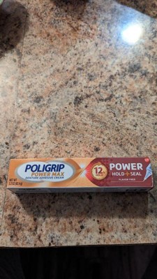 Poligrip Power Max Power Hold Plus Seal Denture Adhesive Cream, Denture  Cream for Secure Hold and Food Seal, Flavor Free - 2.2 oz : :  Health & Personal Care