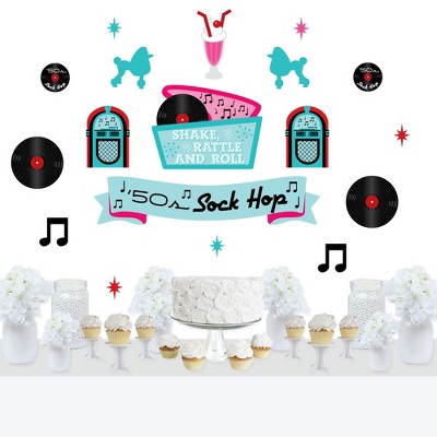 Big Dot of Happiness 50’s Sock Hop - Peel and Stick 1950s Rock N Roll Party Decoration - Wall Decals Backdrop