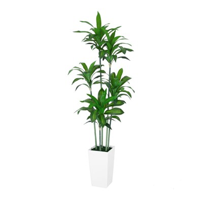 6FT Artificial Dracaena Tree with White Planter, Indoor Outdoor Faux Plant