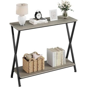 Industrial Narrow Console Table with 2 Shelves, Small Entryway Table with Metal Legs for Hallway, Living Room, Foyer & Office - 1 of 4