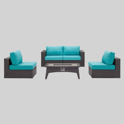 Convene 5pc Outdoor Patio Set with Fire Pit Turquoise - Modway