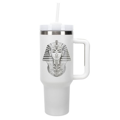 Elanze Designs 40 Ounce Travel Tumbler With Straw and Lid Stainless Steel Double Wall Insulated Pharaoh Ancient Regal Icon White