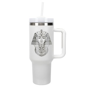 Elanze Designs 40 Ounce Travel Tumbler With Straw and Lid Stainless Steel Double Wall Insulated Pharaoh Ancient Regal Icon White - 1 of 4