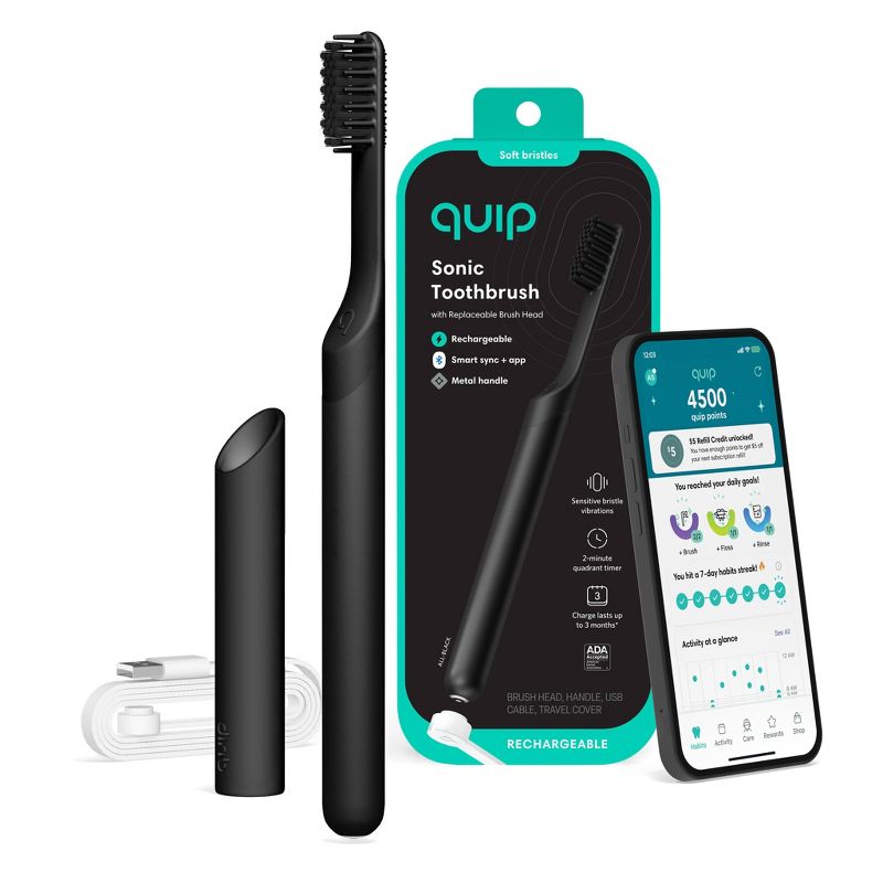 quip Smart Rechargeable Sonic Electric Toothbrush - Metal | Timer + Travel Case/Mount, 1 of 12
