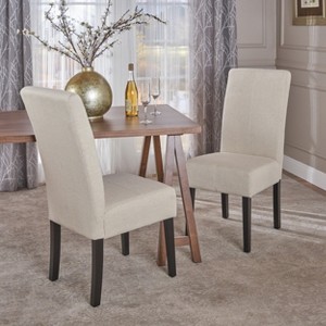 TinyHomie Contemporary T-Stitch Upholstered Dining Chair Set of 2– Sleek Armless Design with Wood Legs, Beige - 1 of 4
